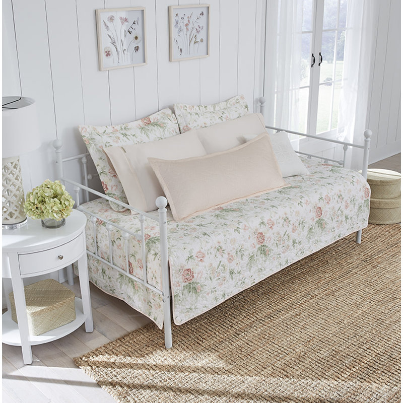 Laura Ashley Breezy Floral Cotton Pink 4 Piece Daybed Cover Set